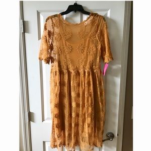 NWT Xhilaration Yellow Lace Embroidered dress S